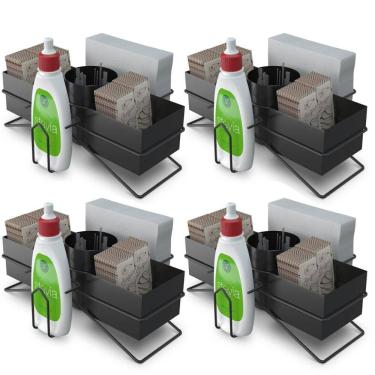 Imagem de Kit 4 Porta Guardanapos Organizadores Pretos Sachês Açúcar Mexedores Chá Café Stolf