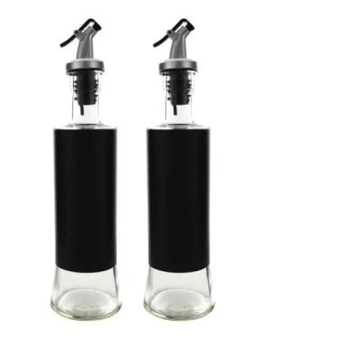 Imagem de Kit com 2 Galheteiros Pulverizadores de Vidro e Inox Preto - Dispenser para Azeite e Vinagre 310ml, Bico Dosador Prático, Evita Desperdício e Durabilidade (500 ML)