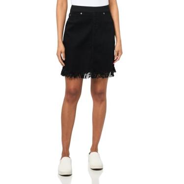 Imagem de SLIM-SATION Saia feminina com 5 bolsos e bainha com franjas torcidas, Jeans preto, 40