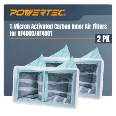 Imagem de POWERTEC Pacote com 2 filtros internos de carbono ativado, substituição de filtros de ar de 1 mícron para WEN 3410, AF916C, POWERTEC AF4000 AF4001 e Shop Fox W1830 (75112-P2)