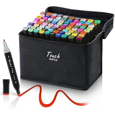 Imagem de Conjunto de 80 Canetas Marcador Permanente Canetinhas para Colorir Touch com Ponta Dupla para Desenhos Profissional e Escolar com Duas Pontas Hidrográficas (80)