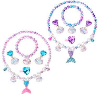 Imagem de BAOBAOJOY 2 conjuntos de joias de sereia para meninas, acessórios de princesa para vestir, festa de aniversário e fantasia de sereia, pulseira, anel e brincos para meninas de 3 a 8 anos