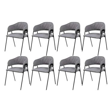 Imagem de Conjunto 8 Cadeiras Veneza Bouclé Cinza Metal Preto