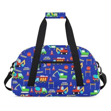 Imagem de Bolsa esportiva infantil para meninos – bolsa esportiva de ginástica, bolsa de viagem, leve, resistente à água, bolsa de fim de semana para treino, escola, festa do pijama, Caminhões de construção