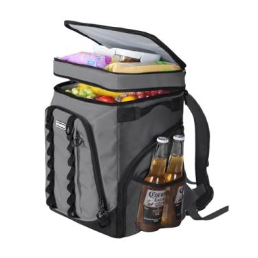 Imagem de iculbag Lancheiras térmicas para mulheres e homens, 18 horas, 36 latas, refrescantes, para acampamento, praia, piquenique, viagem, mochila à prova d'água, resfriada, à prova de vazamento, cinza, 30 L
