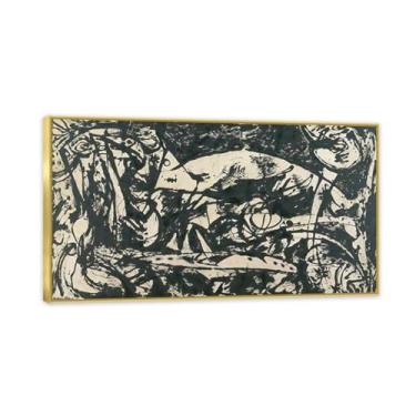 Imagem de Jackson Pollok arte de parede em tela preto e branco número 14 imagem de arte clássica pinturas famosas impressão de arte para decoração de escritório em casa 125 x 70 cm (49 x 28 pol) moldura dourada