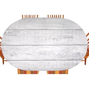 Imagem de Toalha de mesa oval de madeira, estampa de textura de prancha de madeira, para jantar na cozinha, festa, férias, Natal, buffet, serve para mesa de 122 x 172 cm