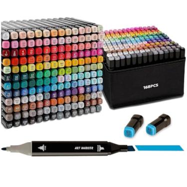 Imagem de Marcadores À Base De Álcool 168 Cores Com Suporte – Caneta De Desenho Com Ponta Dupla Para Esboços E Ilustrações De Anime, Para Crianças E Adultos (168 cores)