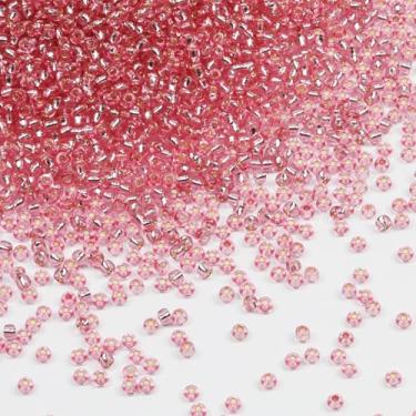 Imagem de Tibaoffy Rosa claro transparente com contas forradas de prata tamanho 8/0 artesanato contas de semente de vidro 3 mm para fabricação de joias (total cerca de 100 g cerca de 3600 peças)
