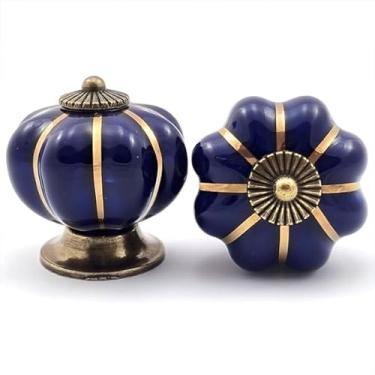 Imagem de Kit 10 Puxador de Porcelana Cerâmica Abóbora Gaveta Armário Móveis Retrô Vintage Colonial Azul Marinho C1020 – Casa Nobile