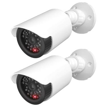 Imagem de WALI Câmera falsa falsa, câmera de vigilância CCTV Dome, câmeras internas e externas, com uma luz LED, decalques adesivos de alerta de segurança (TC-W2), 2 pacotes, branco