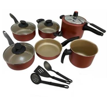 Imagem de Jogo De Panelas 9 Peças Teflon Antiaderente Cereja com Panela de Press