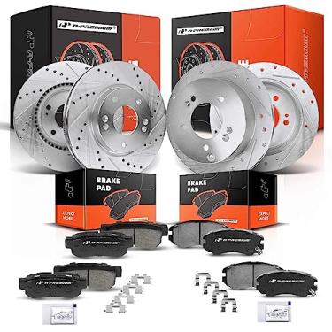 Imagem de A-Premium Kit De Rotores Freio A Disco Dianteiros E Traseiros Perfurados Ranhurados + Pastilhas Cerâmica Compatíveis Com Modelos Hyundai Kia Selecionados - Sonata 05-08, Tucson 05-09, Magentis 06-09