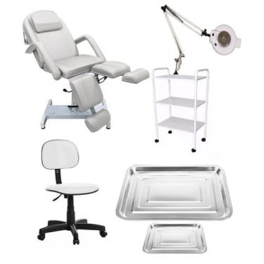 Imagem de Kit Podologia Poltrona Hidráulica Mocho Carrinho Exaustor Com Luminári