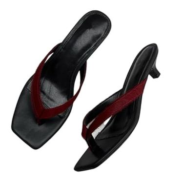 Imagem de Archicolor Sandálias femininas de couro de crina de cavalo de leopardo francês preguiçoso, minimalista, retrô, temperamento, bico quadrado, salto gatinho, Vermelho, 37