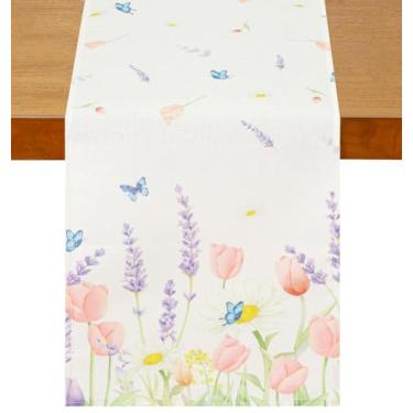 Imagem de NUKAYAI Caminho De Mesa Floral Primavera Com Tulipas E Flores, Decoração Para Casa Cozinha, Sazonal Verão Estampa Flores Silvestres, Jantar Festa, Interna, 72 X 13 Pol.