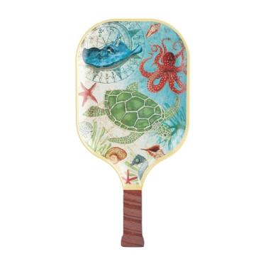 Imagem de UP Bandeja de lanche de melamina Sea Life, travessa em forma de pickleball com tema oceânico para aperitivos, frutas, frutos do mar e sobremesas, 39 x 20 cm