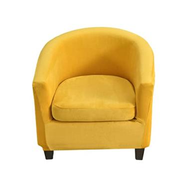 Imagem de NILUOH Capa De Veludo Para Poltrona, 2 Peças, Elástica, Banheira, Redonda, Antiderrapante, Sofá Com Fundo Elástico Balcão Bar, Sala Estar (Amarela)