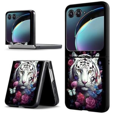 Imagem de ACWDMKH Capa protetora para Motorola Moto Razr 2024, Moto Razr 50, bonita, fina, rígida, policarbonato, ultrafina, antiarranhões, à prova de choque, tigre branco floral