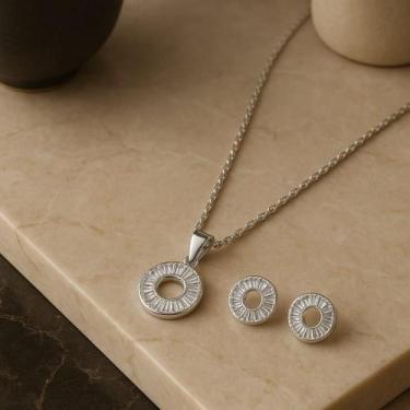 Imagem de Conjunto Ponto de luz em prata 925 legitima e zirconia brilhante - Sb 