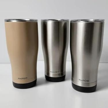 Imagem de Copo Térmico Parede Dupla em Aço Inox Bege 350ml com Base Antiderrapante - Estilo Liso