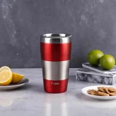 Imagem de Copo Térmico Parede Dupla em Aço Inox Vermelha 350ml com Tampa Flip - Estilo Casual