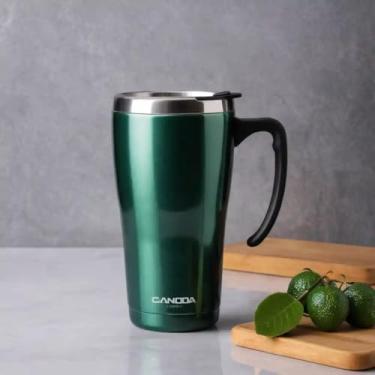 Imagem de Caneca Térmica Parede Dupla em Aço Inox Verde 500ml com Canudo - Estilo Texturizado