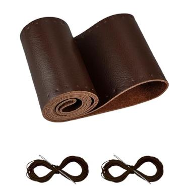 Imagem de Belinous Capa de volante de couro com cadarço, costura no envoltório, ajuste universal 33-50,8 cm carro caminhão SUV embarcação, uma peça inteira de couro bovino, ponto DIY com linha de agulha