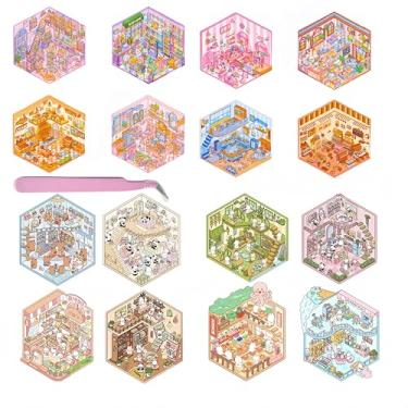 Imagem de 16 Sets DIY 3D Sticker Scene DIY Sticker Therapy for Adult Fun Cartoon Make Your Own Room Shop Miniature Room Scenes House Stickers for Kids Relief Stress and Pass The Time