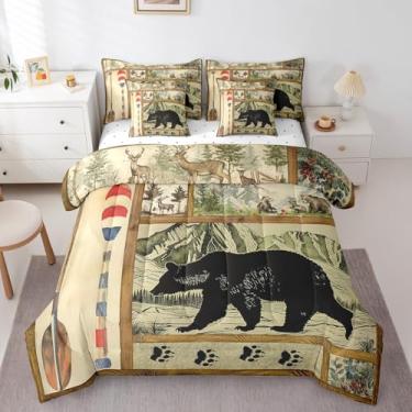 Imagem de Erosebridal Conjunto de edredom rústico casal, 7 peças, cama de urso de caça retrô em uma bolsa para crianças, meninos, decoração de casa de lago para casa, lençol de cima para decoração de cabana,