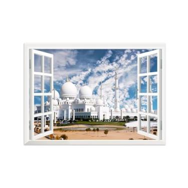 Imagem de Impressões Janela Falsas-Nuvens Edifícios-Paisagem Urbana Pinturas em Tela-Quadro para Decoração Sala de Estar 50x70cm Sem Moldura