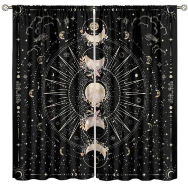 Imagem de Cortinas barrocas da fase da lua, retrô, lindas, geométricas, douradas, estrelas, galáxias, florais, tratamentos de janela, blackout com bolso para varão, cortinas para sala de estar, quarto, banheiro
