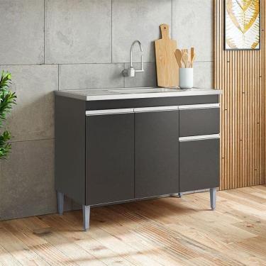 Imagem de Balcão De Pia Ambiente Tatiane 100cm Preto Fosco - Ajl