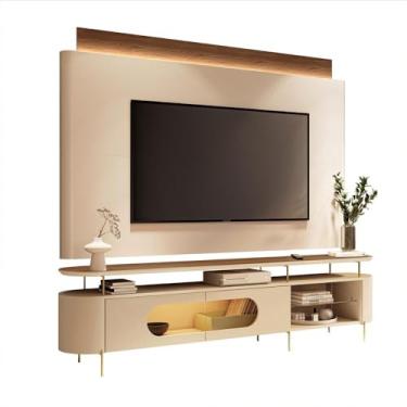 Imagem de Conjunto Bancada Aria e Painel Nobre Led para Tv até 85” Off White/castanho