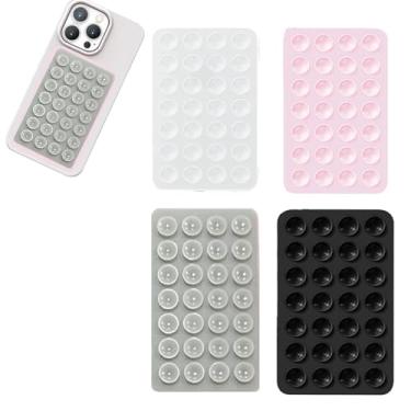 Imagem de Rookii 4 peças de montagem de capa de telefone de sucção de silicone, suporte de telefone de chuveiro espelho de brinquedo fidget mãos livres, vídeos e selfies Tiktok (rosa cinza)