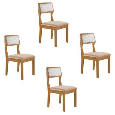 Imagem de Conjunto de 4 Cadeiras Agata Retrô com Estofado em Linho Bege Claro/cinamomo