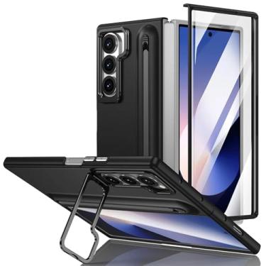 Imagem de Capa protetora de tela de vidro temperado para Galaxy Z Fold 6 com suporte de lente de metal e slot para caneta S Pen (para Galaxy Z Fold 6/preto)