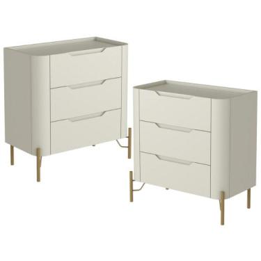 Imagem de Kit 02 Mesas De Cabeceira Orgânica 3 Gavetas Pés Industrial Dourado Bl
