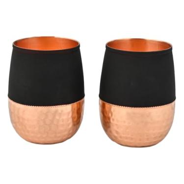 Imagem de Conjunto de 2 copos de cobre puro em forma de barril para benefícios de saúde Ayurveda - capacidade de 250 ml (cor cereja)