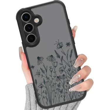 Imagem de Yomjew Lindas Linhas Pretas Flor Capa de Telefone para Samsung Galaxy S24 FE Feminino Capa Feminina 17.0 cm, Estampa Floral Borboleta Estética Design Translúcido Fosco Capa Silicone Rígido PC Proteção