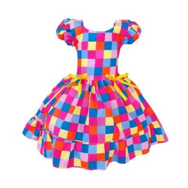 Imagem de Vestido Luxo Temático Infantil Festa Junina São João Quadrilha Xadrez 