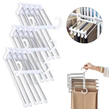 Imagem de Kit 3 Cabide Multiuso Para Calças Organizador Em Aço Inox 5 Divisórias
