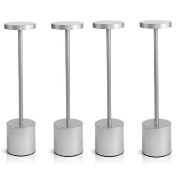 Imagem de Kit 4 Luminárias de Mesa Candeeiro Led Prata Sem Fio Tutto Home Recarr