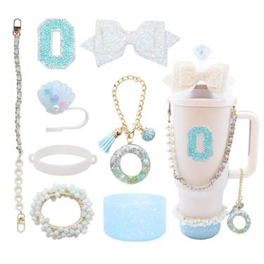 Imagem de Conjunto de 8 peças de acessórios para copo Stanley de 30 e 1,53 g com alça, incluindo topo de palha, bota, alça de alça de garrafa de água, decoração de arco de palha, pulseiras, pingente de letra