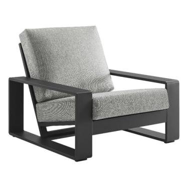 Imagem de Modway Lirienne Poltrona de alumínio para uso ao ar livre em cinza claro - Cadeira de clube com detalhes de pátio para todos os climas com almofadas de tecido resistentes às intempéries