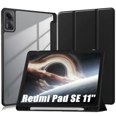 Imagem de Capa para Xiaomi Redmi Pad SE 11 Polegadas 2023 Capinha Protetora Fina Capa Traseira Transparente Proteção com Suporte para Lápis - Negro
