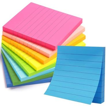 Imagem de Bloco de notas adesivas forradas 3 x 3 com 8, blocos super autoadesivos coloridos brilhantes - 60 folhas/bloco - fácil de colocar para escola, material de escritório, acessórios de mesa
