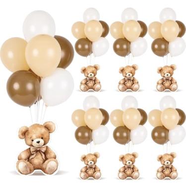 Imagem de YLOLUL Kit Com 4 Conjuntos De Suporte Para Balões, Mesa Chá Bebê, Centro Decoração Meninos, Tema Revelação Do Sexo Suprimentos Festa Aniversário (Urso Marrom, 4)