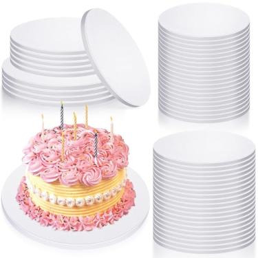 Imagem de Bokon Pacote com 50 tambores de bolo tábuas redondas de 1/5.1 cm de espessura de papelão ondulado círculo resistente para casamento, aniversário, chá de bebê, festa de noiva (25 cm, 30 cm, branco)