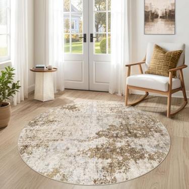 Imagem de Tapete redondo de 1,5 m para sala de estar – 12,5 x 12,7 cm, lavável, grande, macio, neutro, moderno, abstrato, tapete baixo para quarto, sala de jantar, casa de fazenda, escritório em casa - marrom